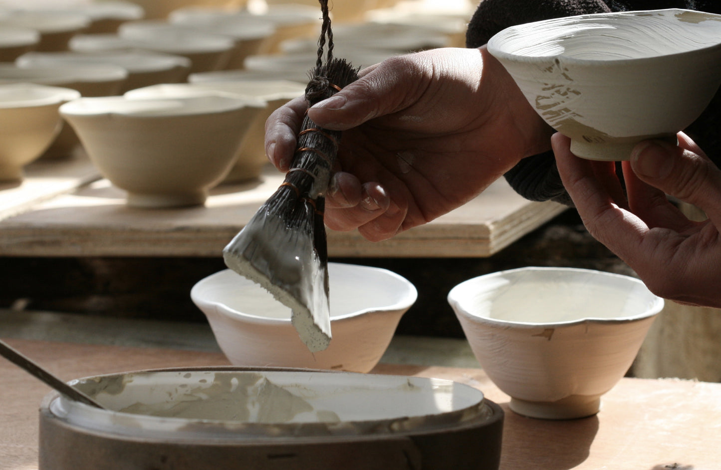 Woodfired Ash & Celadon Low Shiboridashi (1) by Linda Unsworth