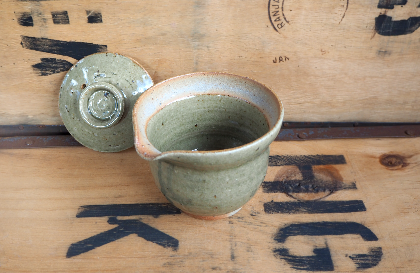 Woodfired Ash Celadon Shiboridashi by Linda Unsworth